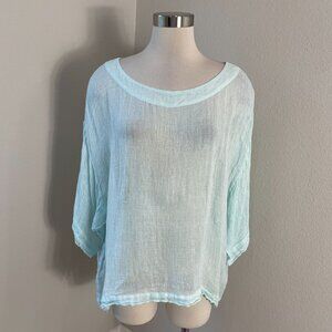Pure J Jill Womens Large Mint Green 100% Linen Boxy Tunic Top Gauzy Shirt